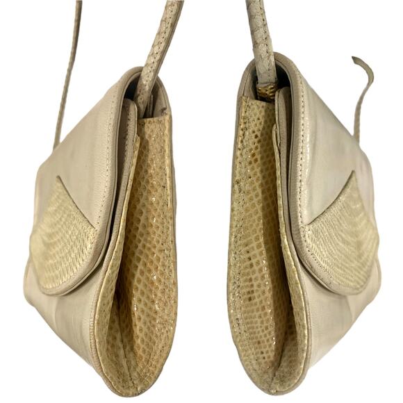80s Varon Cream Leather & Snakeskin Mini Shoulder Bag Clutch | 7.25" x 5.5" - Picture 7 of 9